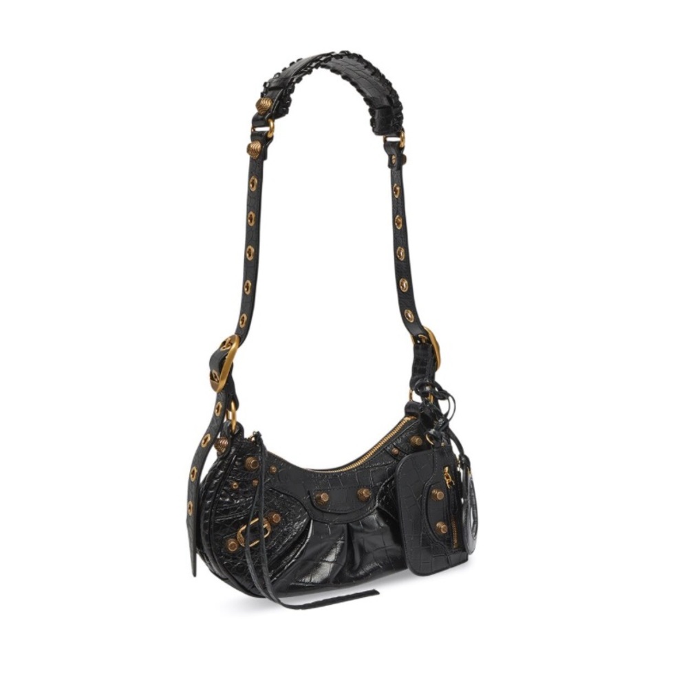 WOMEN'S LE CAGOLE XS SHOULDER BAG CROCODILE EMBOSSED IN BLACK
